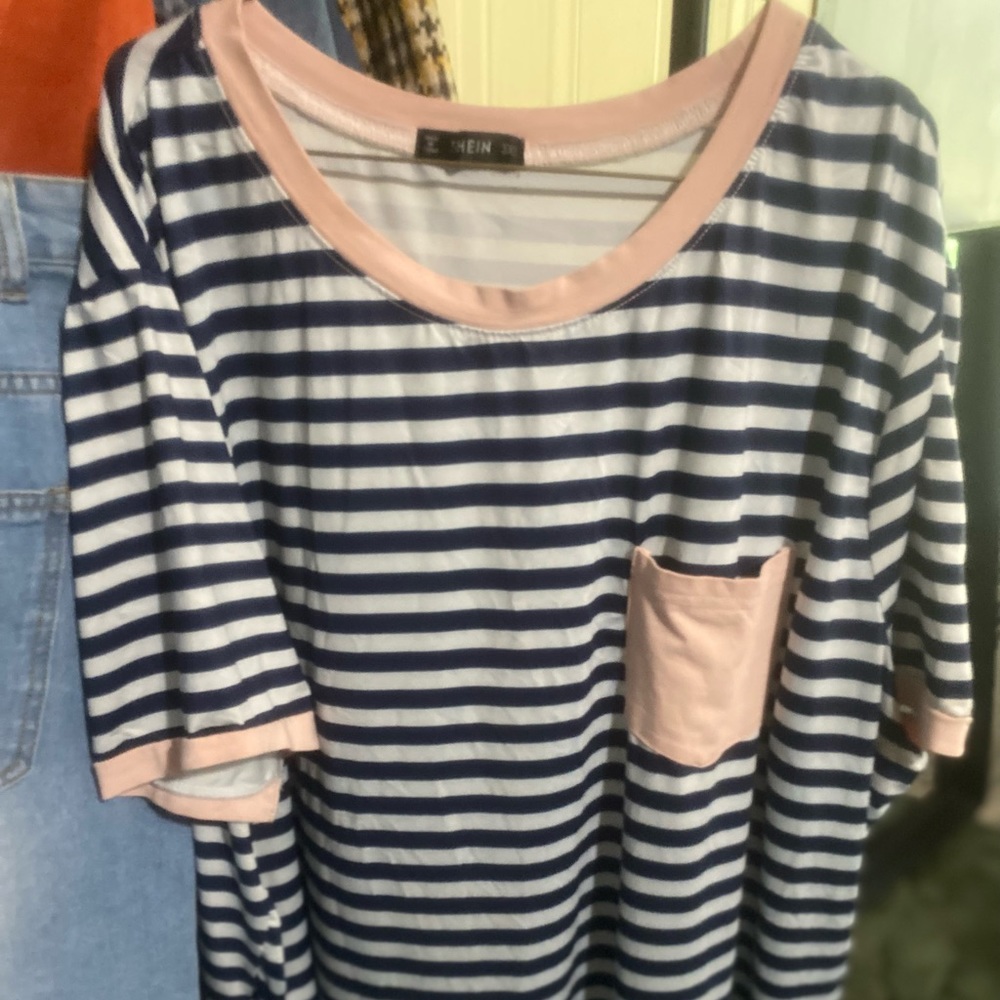 SHEIN EZwear Plus Patch Pocket Striped Ringer Top